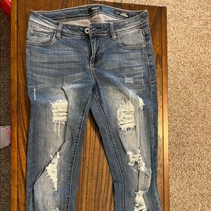 Kensie Cool Tomboy Straight Factory Distressed Light Wash Jeans Size 25